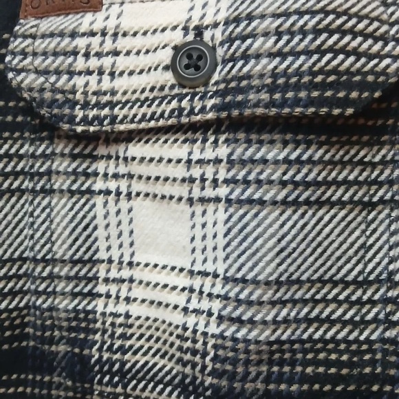 Orvis Flannel Shirt Gray Navy Tan Black Plaid Button Down Large  With Pockets - Picture 6 of 13